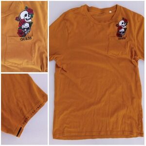 GUESS Los Angeles Skull Rose T Shirt Men's Embroidered Pocket Tee‎ Goth Grunge